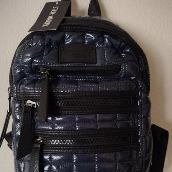 STEVE MADDEN Dark Blue Shiny Puffer Plastic Unisex Mini Backpack - Picture 2 of 5